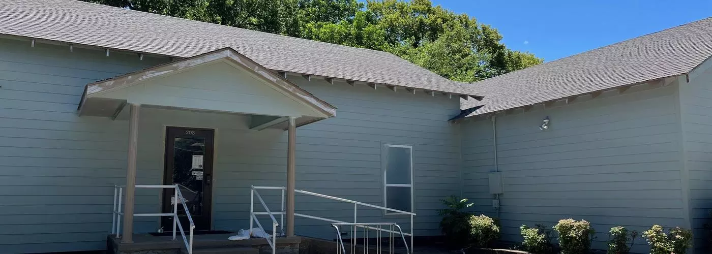 Library exterior getting painted
